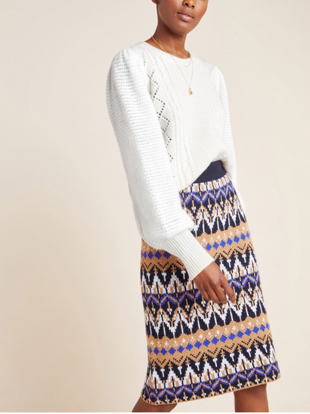 Anthropologie Saoirse Sweater Ornament Midi Skirt Sz SP